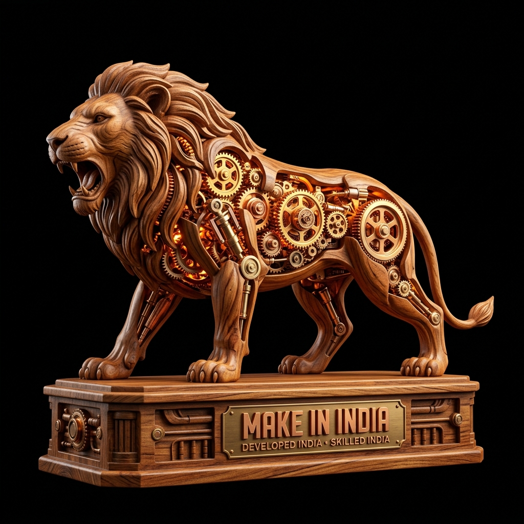 World Wave India - Wooden Lion Art Piece